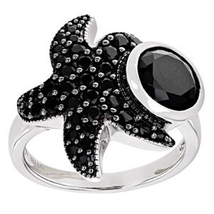 Sterling Silver Black Spinel Starfish Ring